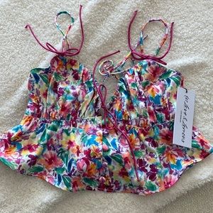 For Love & Lemons watercolor floral silky tank